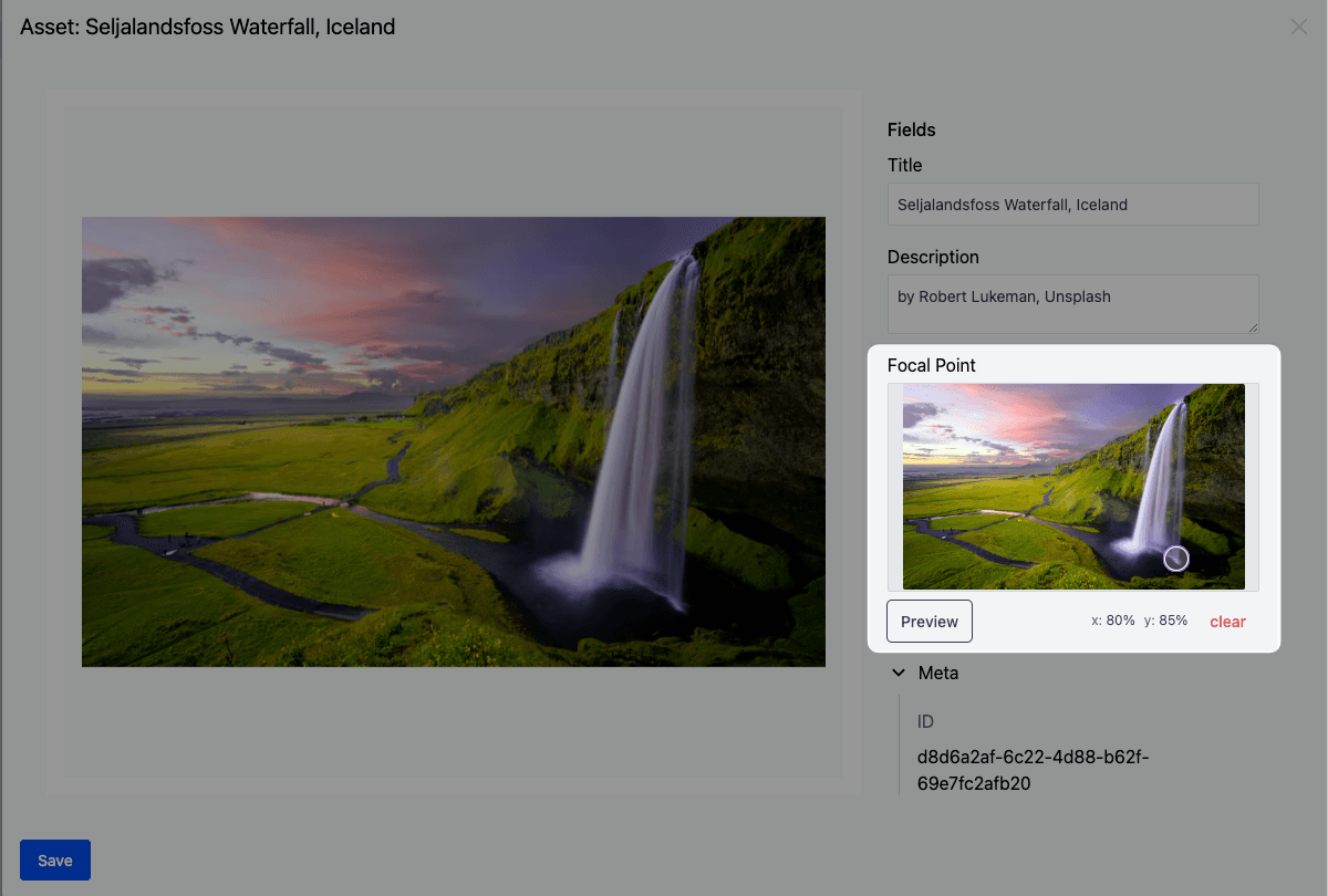 Setting the focal point of an image.