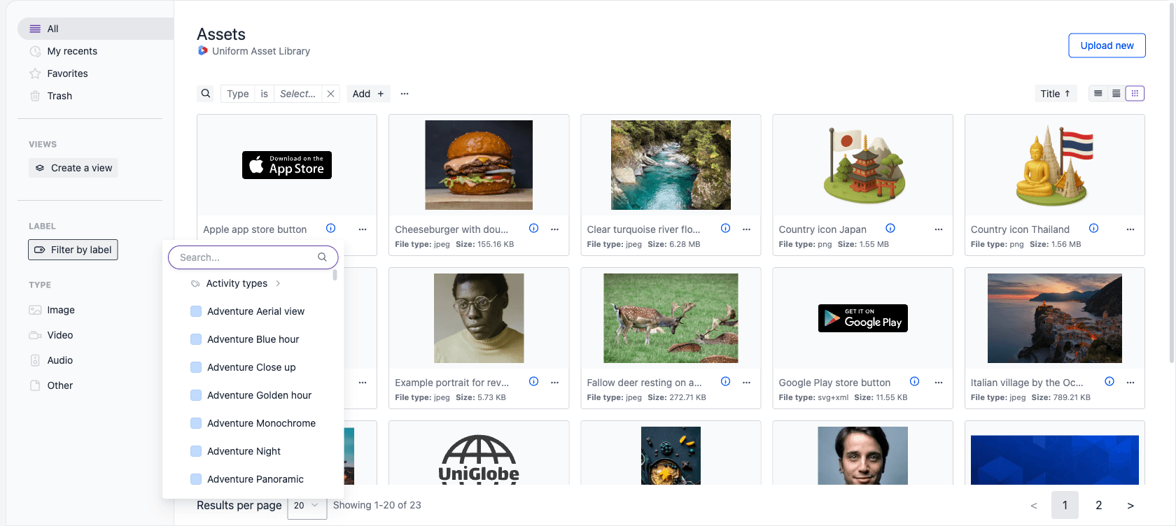 Filtering assets by a label
