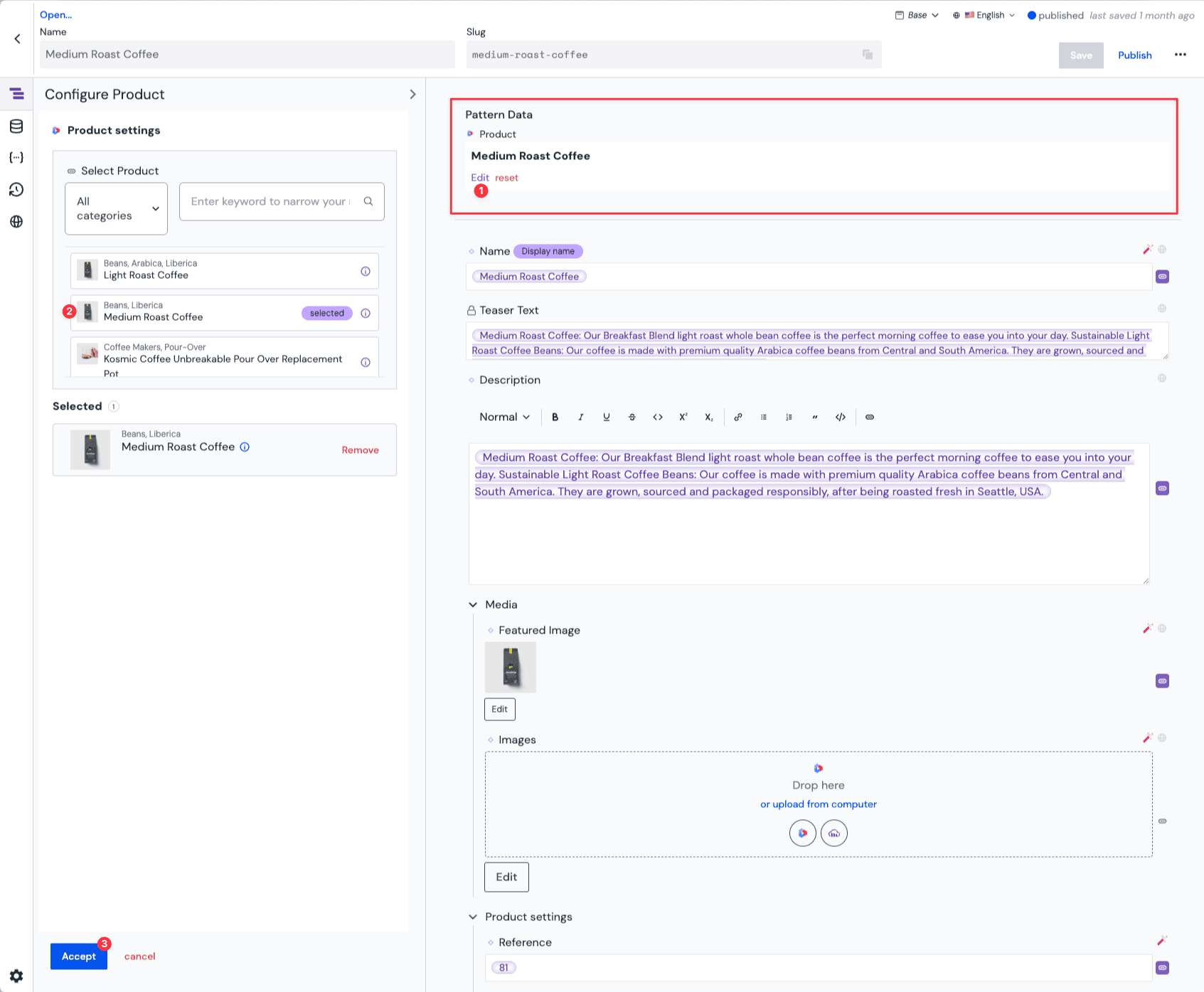 Updating the pattern data resource of an entry in the entry editor.