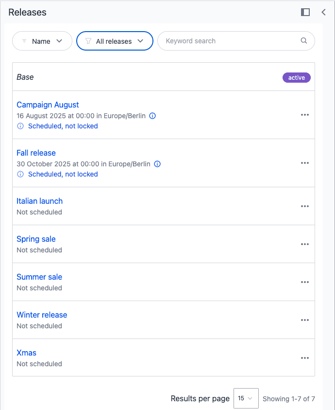 An example view of the release panel.